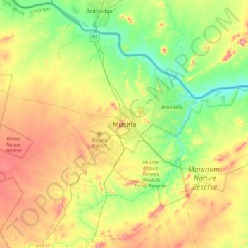 Musina topographic map, elevation, terrain