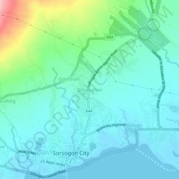 Bibincahan topographic map, elevation, terrain