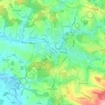 Brünning topographic map, elevation, terrain