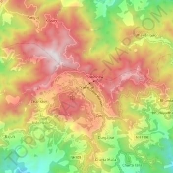 Nainital topographic map, elevation, terrain