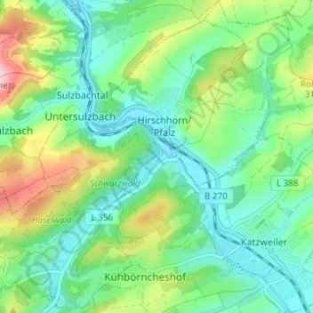 Hirschhorner Bordenmühle topographic map, elevation, terrain