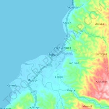 Tuburan topographic map, elevation, terrain