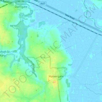 Tunstall topographic map, elevation, terrain