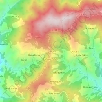 Jhimar topographic map, elevation, terrain