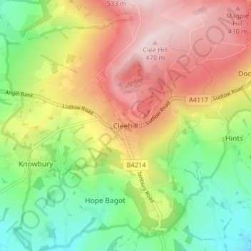 Cleehill topographic map, elevation, terrain