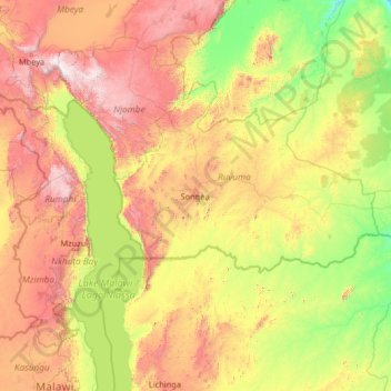 Ruvuma topographic map, elevation, terrain