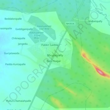 Bhupalpally topographic map, elevation, terrain