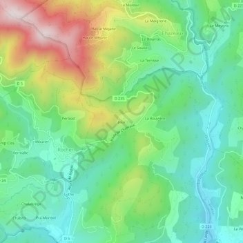 Joux topographic map, elevation, terrain