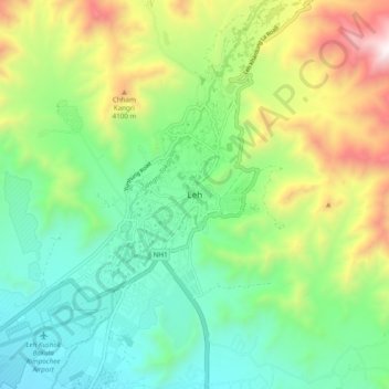 Leh topographic map, elevation, terrain