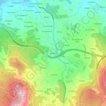 O Canizo topographic map, elevation, terrain