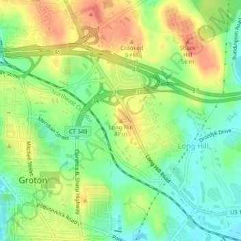 Long Hill topographic map, elevation, terrain