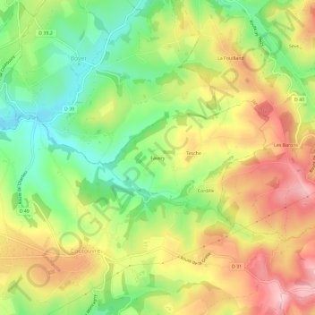 Favery topographic map, elevation, terrain