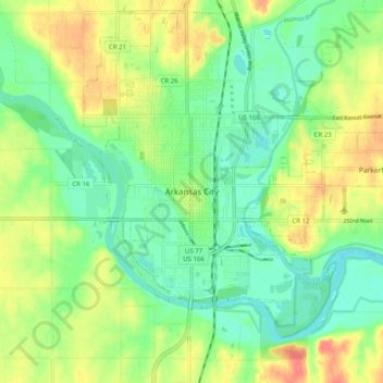 Arkansas City topographic map, elevation, terrain