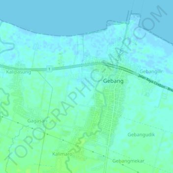Gebang Kulon topographic map, elevation, terrain