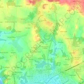 Kerflem topographic map, elevation, terrain