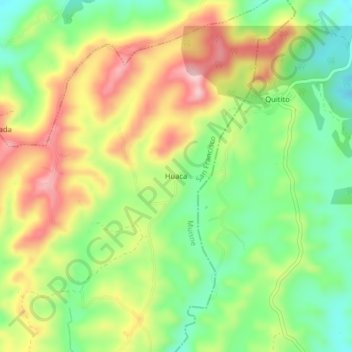 Huaca topographic map, elevation, terrain