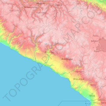 Departamento de Arequipa topographic map, elevation, terrain
