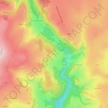 Sanègre topographic map, elevation, terrain