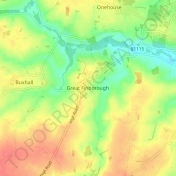 Great Finborough topographic map, elevation, terrain
