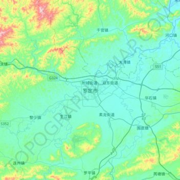 Luoding topographic map, elevation, terrain