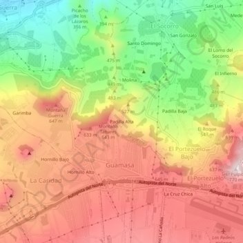 Padilla Alta topographic map, elevation, terrain