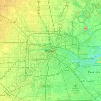 Houston topographic map, elevation, terrain