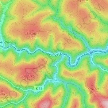 Helmbach topographic map, elevation, terrain