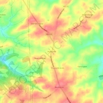 Shawsville topographic map, elevation, terrain
