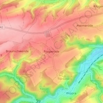 Popperode topographic map, elevation, terrain