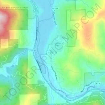 Miranda topographic map, elevation, terrain