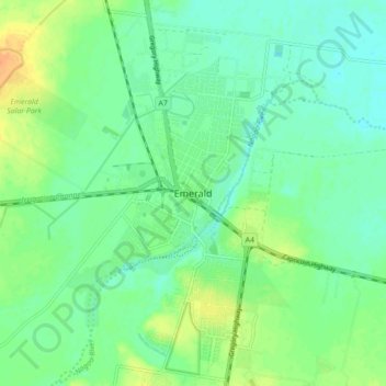 Emerald topographic map, elevation, terrain