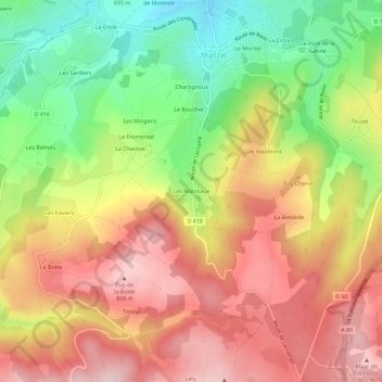 Les Marteaux topographic map, elevation, terrain