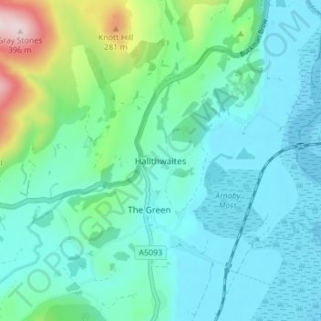 Hallthwaites topographic map, elevation, terrain