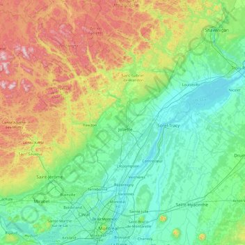 Joliette topographic map, elevation, terrain