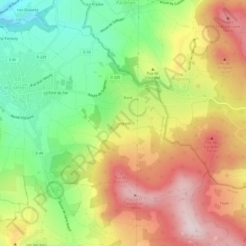 Langlade topographic map, elevation, terrain