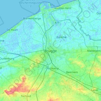 Bruges topographic map, elevation, terrain