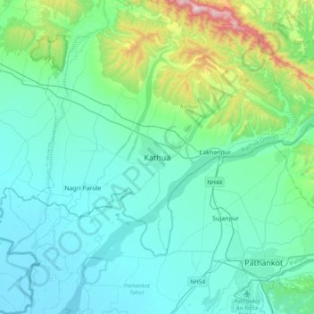 Kathua topographic map, elevation, terrain