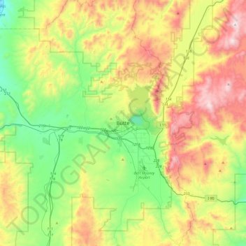 Butte topographic map, elevation, terrain