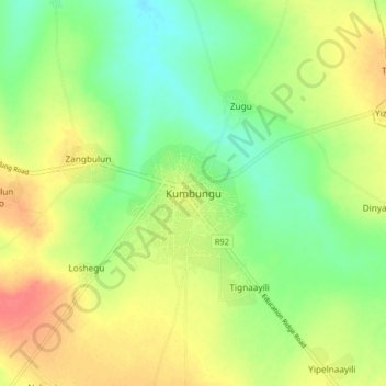 Kumbungu topographic map, elevation, terrain