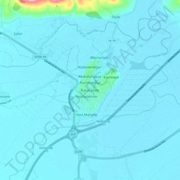 Karacabey topographic map, elevation, terrain