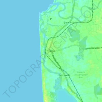 Chilaw topographic map, elevation, terrain