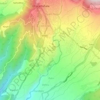Chelian topographic map, elevation, terrain