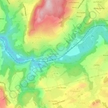 Montrottier topographic map, elevation, terrain