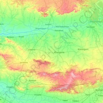 West Nimār topographic map, elevation, terrain