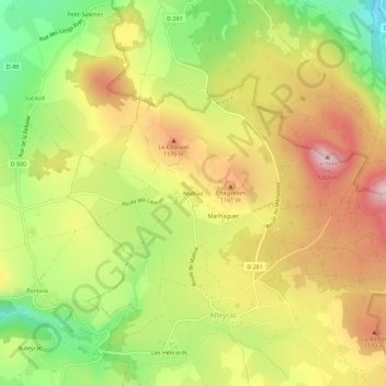 Malhac topographic map, elevation, terrain