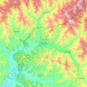 Poonch topographic map, elevation, terrain