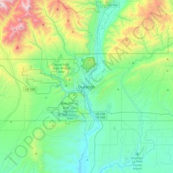 Durango topographic map, elevation, terrain
