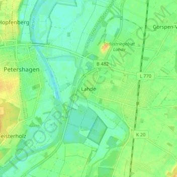 Lahde topographic map, elevation, terrain