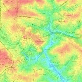 Boyce Lawn topographic map, elevation, terrain