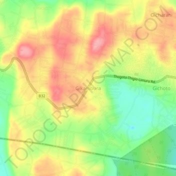 Gikambura topographic map, elevation, terrain